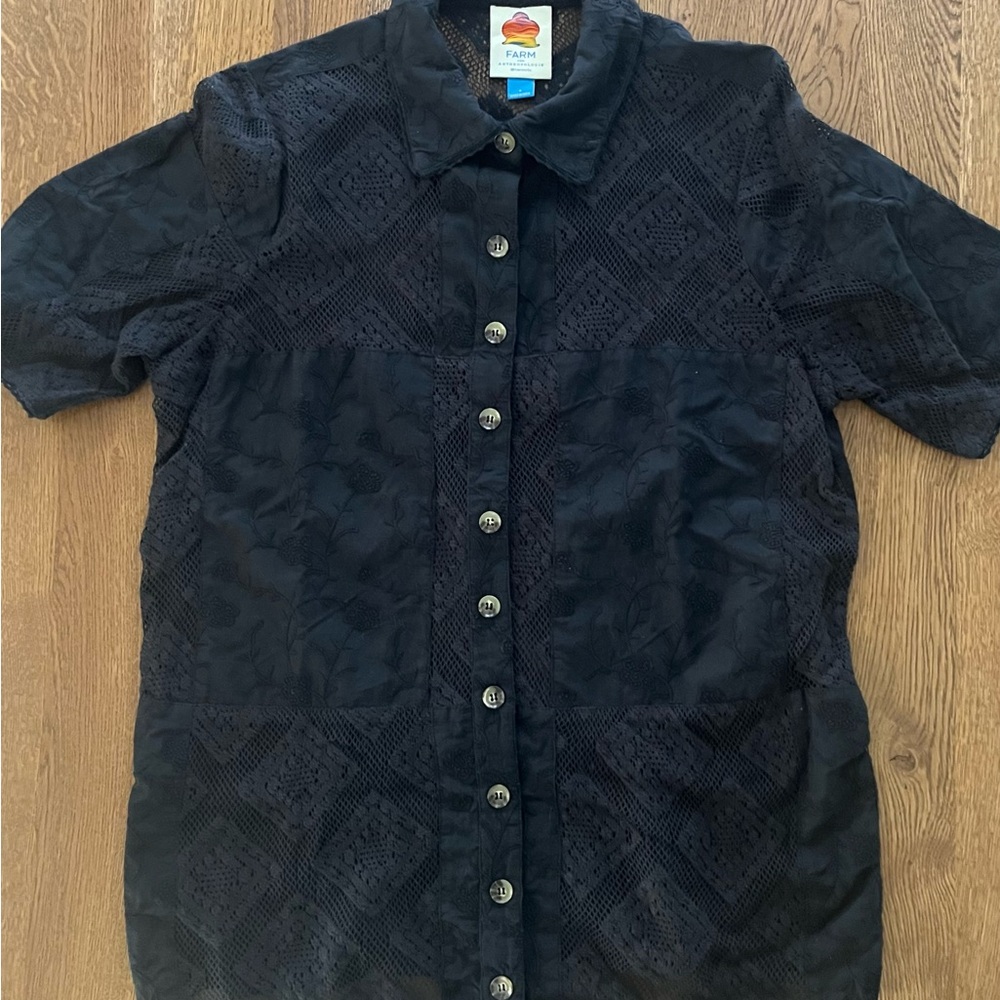Farm Rio Oversized Black Button-Up Shirt